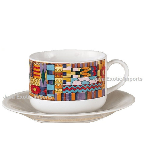 Aztec Latte Design Gift Set of 2 Cups & 2 Saucers - Java Exotic Imports