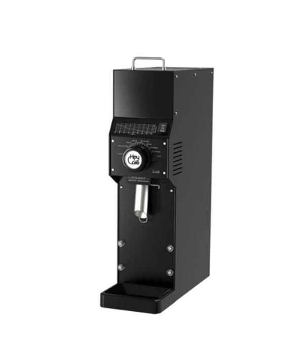Black coffee grinder on a white background