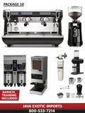 Simonelli Coffee machine package with espresso machine, grinder, and other coffee-making equipment on a white background.