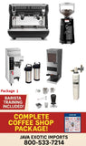 Complete coffee shop espresso machine package with Appia Life Compact Vol 2-group, MDXS Digit, Fetco coffee brewer, Fetco coffee grinder, 3M water softener, barista training. Free shipping and install.