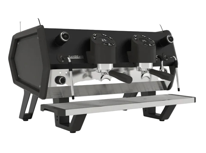 Sanremo D8 commercial espresso machine, black, 2 group heat exchanger espresso machine for coffee shops