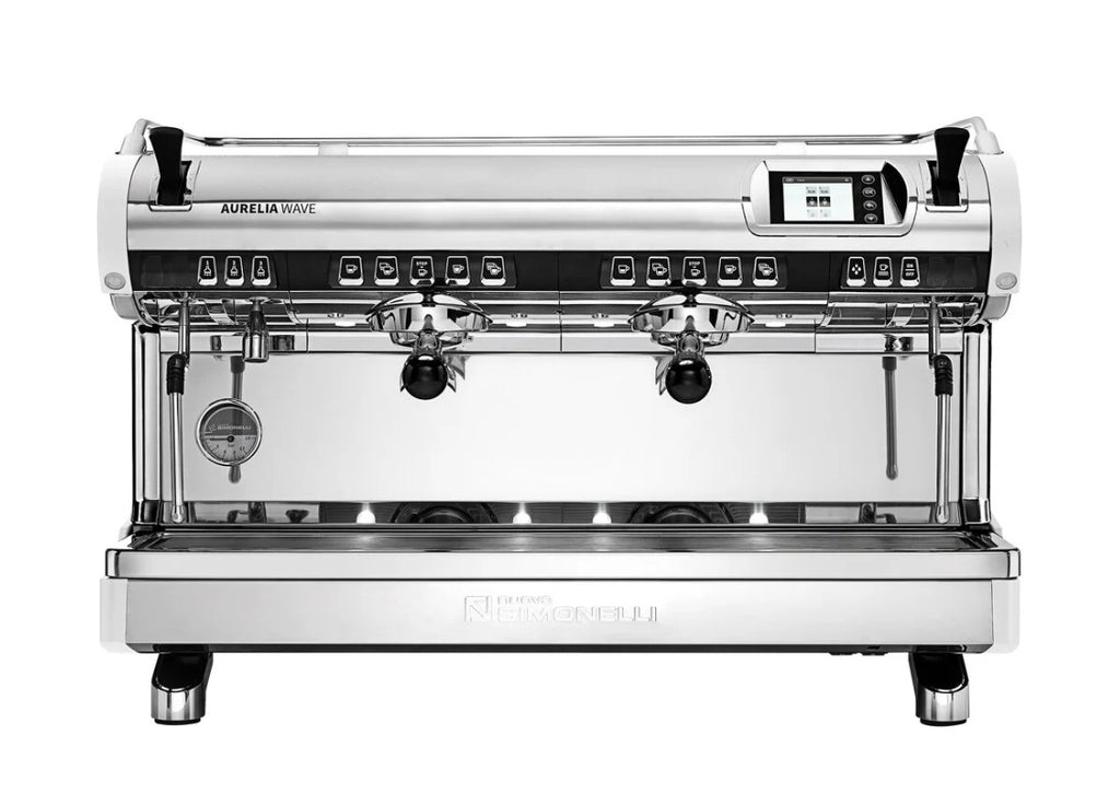 Nuova Simonelli Aurelia Wave Volumetric 2-group commercial espresso machine (stainless and black), product photo