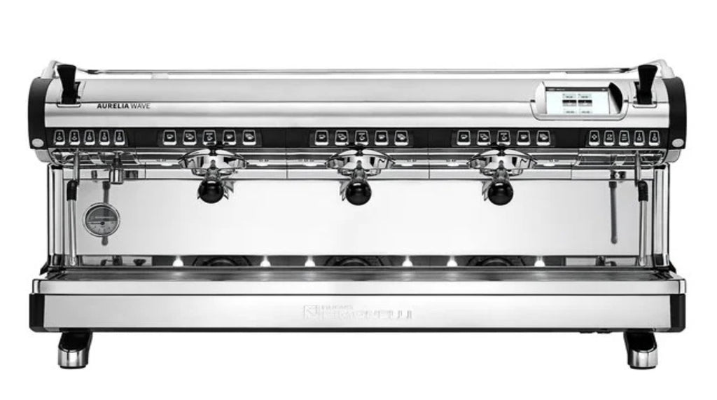 Aurelia Wave Digit 3-group espresso machine, front view with three groupheads