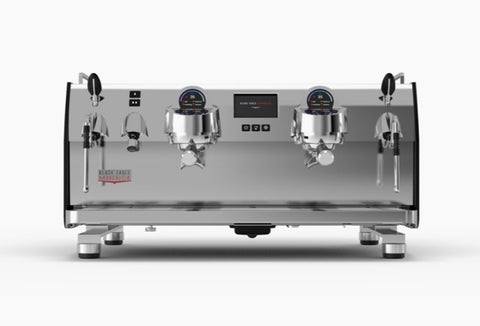 Victoria Arduino Black Eagle Maverick 2 Group commercial espresso machine in stainless steel with dual group heads, digital displays, steam wands, and hot water wand.